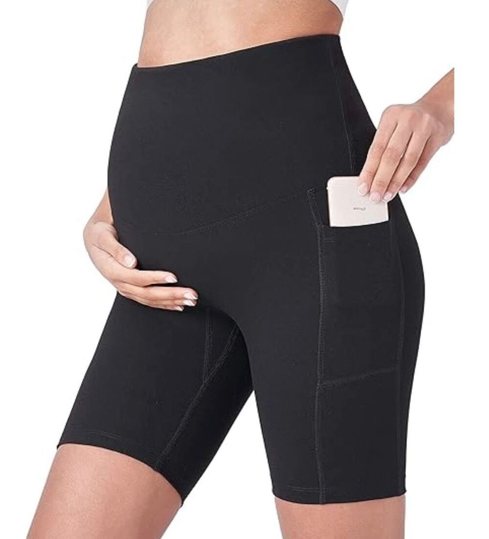POSHDIVAH Small NWT black Maternity Yoga Shorts Over The Belly Bump